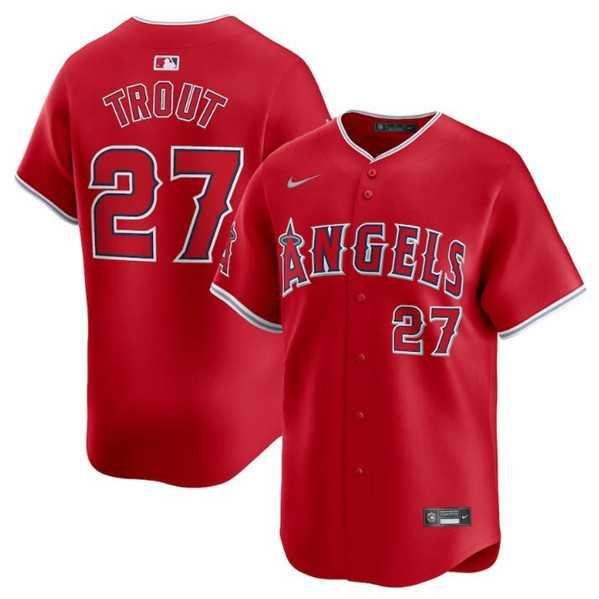 Mens Los Angeles Angels #27 Mike Trout Red Alternate Limited Baseball Stitched Jersey Dzhi